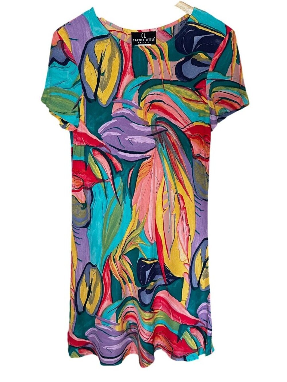 90s Art To Wear Abstract Dress Vintage Carole Little Colorful Graphic Shift Midi
